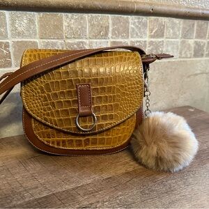 Croc-Embossed Tan Mexican Leather Crossbody Purse LEON GUANAJUATO